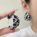 Elegant vintage leopard print leather wrapped hoop earrings for a stylish statement look - Hoop Style (E4420) / One Size / White & Black Leopard Print