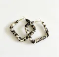 Stylish vintage leopard print leather wrapped square hoop earrings for fashion - Rounded Square Retro Style (E4419) / Light Coffee Leopard