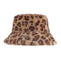 Cozy leopard print faux fur bucket hat for women winter fashion warm plush headwear - Leopard Print Style 2 - Dark Khaki / One Size 56-58cm