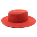 Cappello di paglia rosso da donna, cappello piatto estivo per protezione solare. - Taglia Adulto (Circonferenza 56-58cm) / Stile Semplice / Rosso