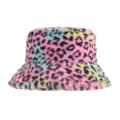 Colorful leopard print faux fur bucket hat for women winter warm plush basin cap - Leopard Print Style 2 - Multicolored / One Size 56-58cm