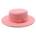 Elegante cappello di paglia rosa da donna con fiocco per protezione solare in spiaggia - Taglia Adulto (Circonferenza 56-58cm) / Modello a fiocco / Rosa Antico