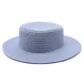 Elegante cappello di paglia a cima piatta da donna in azzurro per la protezione solare - Taglia Adulto (Circonferenza 56-58cm) / Stile Semplice / Celeste