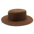 Cappello di paglia marrone classico con cupola piatta per protezione solare estiva donna - Taglia Adulto (Circonferenza 56-58cm) / Stile Semplice / Marrone
