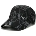 Cappellino da baseball nero traspirante con stampa geometrica grigia e rete laterale - Regolabile (56-60cm) / Motivo a Linee (Tipo 1) / Nero