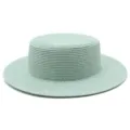 Elegante cappello di paglia a corona piatta verde menta per donna, protezione solare - Taglia Adulto (Circonferenza 56-58cm) / Stile Semplice / Verde menta
