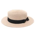 Elegante cappello di paglia da donna con classico fiocco di nastro nero per la protezione solare - Taglia Adulto (Circonferenza 56-58cm) / Fiocco Nero / Rosa