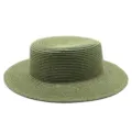 Cappello da sole in paglia a cima piatta verde scuro con trama traspirante per protezione spiaggia - Taglia Adulto (Circonferenza 56-58cm) / Stile Semplice / Verde Scuro