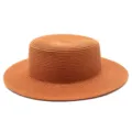 Cappello estivo traspirante in paglia a cima piatta da donna in elegante arancione - Taglia Adulto (Circonferenza 56-58cm) / Stile Semplice / Colore caramello