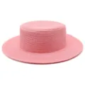 Elegante cappello di paglia rosa a cima piatta per la protezione solare estiva - Taglia Adulto (Circonferenza 56-58cm) / Stile Semplice / Rosa Antico