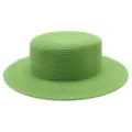 Elegante cappello da sole in paglia intrecciata verde con tesa larga per la spiaggia - Taglia Adulto (Circonferenza 56-58cm) / Stile Semplice / Verde erba