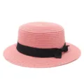 Cappello di paglia rosa da donna con fiocco nero, cappello estivo per spiaggia e sole - Taglia Adulto (Circonferenza 56-58cm) / Fiocco Nero / Rosa Antico