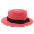Cappello di paglia rosso da donna con fiocco nero per protezione solare in spiaggia - Taglia Adulto (Circonferenza 56-58cm) / Fiocco Nero / Rosso anguria