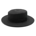 Elegante cappello di paglia nero da donna con cupola piatta e fiocco in nastro nero - Taglia Adulto (Circonferenza 56-58cm) / Modello a fiocco / Nero