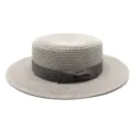 Cappello di paglia grigio con fiocco in nastro grigio scuro per protezione solare mare - Taglia Adulto (Circonferenza 56-58cm) / Modello a fiocco / Grigio