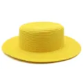 Elegante cappello di paglia giallo brillante a cupola piatta per vacanze estive e spiaggia. - Taglia Adulto (Circonferenza 56-58cm) / Stile Semplice / Giallo