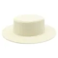 Elegante cappello di paglia a testa piatta bianco crema da donna per il sole estivo - Taglia Adulto (Circonferenza 56-58cm) / Stile Semplice / Crema