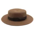 Cappello di paglia marrone elegante a testa piatta con fiocco nero per il sole - Taglia Adulto (Circonferenza 56-58cm) / Modello a fiocco / Marrone