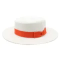 Elegante cappello di paglia bianco da donna con nastro e fiocco arancione acceso - Taglia Adulto (Circonferenza 56-58cm) / Modello a fiocco / Bianco