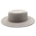 Elegante cappello da sole in paglia intrecciata a testa piatta per donna con tesa larga mare - Taglia Adulto (Circonferenza 56-58cm) / Stile Semplice / Grigio