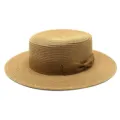 Cappello di paglia classico da donna con corona piatta ed elegante fiocco in nastro - Taglia Adulto (Circonferenza 56-58cm) / Modello a fiocco / Kaki