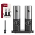 Elektrisches Edelstahl-Pfeffer- und Salzmahlwerk-Set mit Schwerkraftsensor und Basis. - Trockenbatterie-Set (Mit Sockel) / 2 Stück Mit Sockel / Silber/Schwarz Set