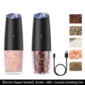 Gravity induction USB rechargeable electric pepper grinder set with acrylic and ceramic core - Rechargeable Black Dual Kit (KDL-591)