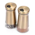 2-teilige goldene Gewürzstreuer aus Edelstahl mit Glasboden für Pfeffer und Salz - 2er-Pack (Weißer Karton) / Hellgold