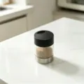 Draagbare glazen kruidenpot met zwart deksel en roestvrijstalen basis voor specerijen. - Mini Cilindrische Stijl (75mm) / WS-003C