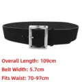 Vintage black wide suede belt with silver rectangular buckle for dress waist slimming - Black