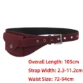 Elegant vintage burgundy faux suede wide belt with small pouch waist seal for women - Red