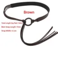 Coffee brown fringe waist belt with round buckle and tassel design for women - Round Buckle / Coffee