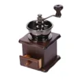 Molinillo de café manual estilo vintage con base de madera oscura y mango de metal - Marrón Oscuro