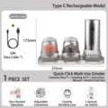 Electric stainless steel pepper grinder set with Type-C charging base and 2 seasoning jars - Multifunctional Stainless Steel (KDL-585A)