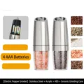 Automatic electric gravity pepper and salt grinder set with durable stainless steel finish - 4 battery silver 546ax set