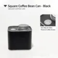 Professional black square sealed coffee bean tin with leather sleeve and aroma valve - Black PU Leather Sleeve