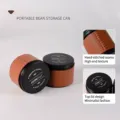 Large portable coffee bean storage can with hand-stitched leather wrap - L