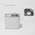 Premium square sealed coffee bean storage tin with white leather sleeve and one-way valve - White PU Leather Sleeve