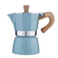 Teal blue octagonal Moka pot with ergonomic wood texture handle on white background. - 150ML / 3 Cups / Lake Blue