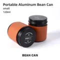 Portable aluminum coffee bean canister with brown leather sleeve and screw lid, 120ml - Small (120ml) / Black/Brown