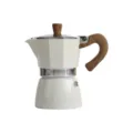 Classic cream Moka pot stovetop espresso maker featuring wood-grain handle and knob - 150ML / White (150ml) Single Pot