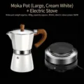 Cream white 300ml Moka pot with matching electric heating stove set, 500W power - Creamy White Set: Moka Pot & Electric Stove (300ml) / 2000-10000 Sets