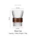 Italian style 330ml ribbed coffee glass cup with heat resistant protective wooden sleeve - Striped Glass Coffee Cup / 330ML / Transparent/Wood Sleeve