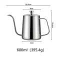 600ml roestvrijstalen koffie schenkkan met zwanenhals, deksel en afmetingen - Zwanenhals Koffiepot (Met Deksel) / 600ml / Zilver