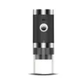 Portable electric coffee grinder with USB charging port and clear ground coffee container - Black