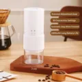 Portable white electric coffee grinder with 30 adjustable settings and USB charging - Electric External Adjustment / Ceramic Core / White