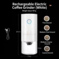 White portable electric coffee grinder with USB charging and adjustable coarseness - White Coffee Grinder