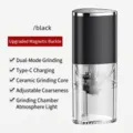 Portable electric coffee grinder with Type-C charging and ceramic core in black finish - Black