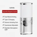 Portable white electric coffee bean grinder with Type-C charging and ceramic core - White