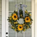 Artificial sunflower wreath with black and white checkered bow for front door decor - Sunflower Wreath Style (H1-28) / 40CM